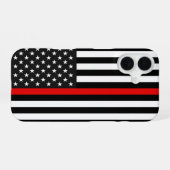 Coque iPhone 16 Drapeau américain Thin Red Line (Verso Horizontal)