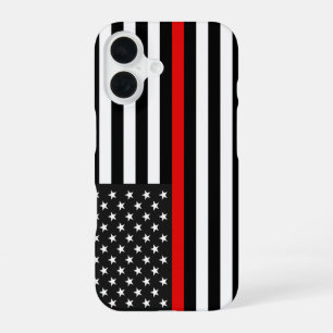 Coque iPhone 16 Drapeau américain Thin Red Line