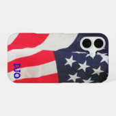 Coque iPhone 16 Drapeau des États-Unis et vos initiales (Verso Horizontal)