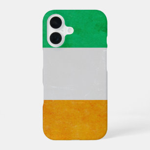 Coque iPhone 16 Drapeau tricolore irlandais Grunge