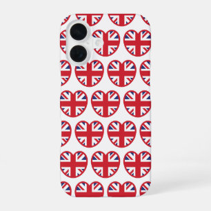 Coque iPhone 16 Drapeau Union Jack du Royaume-Uni Cœur