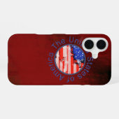 Coque iPhone 16 Drapeau USA ~ fond rouge (Verso Horizontal)