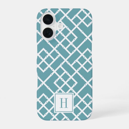 Coque iPhone 16 Dusty Aqua Bamboo Lattice Motif Monogramme (Verso)