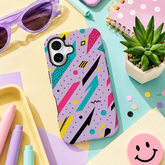 Coque iPhone 16 Éclair géométrique rétro Memphis