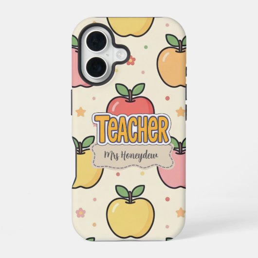 Coque iPhone 16 École de professeur jaune motif pomme  (Verso)