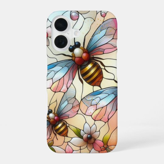 Coque iPhone 16 Effet de vitrail aux abeilles (Verso)