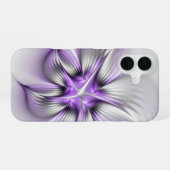 Coque iPhone 16 Élégance florale Art fractal violet abstrait moder (Verso Horizontal)