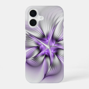 Coque iPhone 16 Élégance florale Art fractal violet abstrait moder