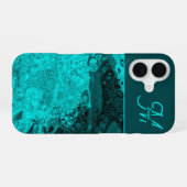 Coque iPhone 16 Elégant Aqua Turquoise bold Script Monogramme (Verso Horizontal)