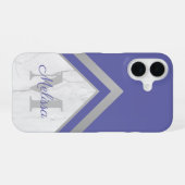 Coque iPhone 16 Elégant argent Peri Monogramme Marbre géométrique (Verso Horizontal)