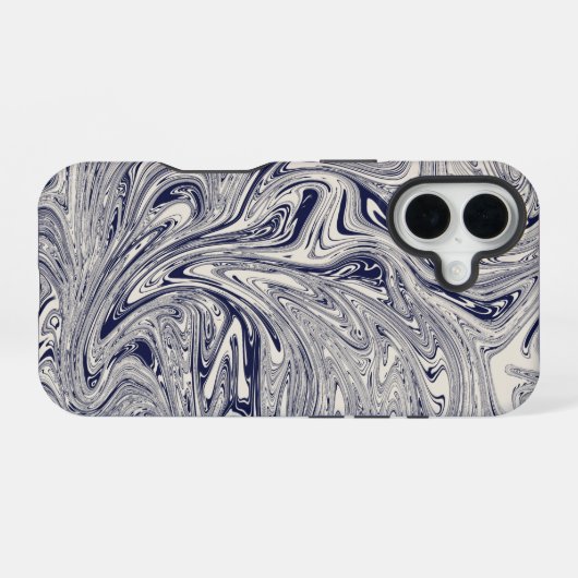 Coque iPhone 16 Elégant bleu et Marbre blanc spiral (Verso Horizontal)