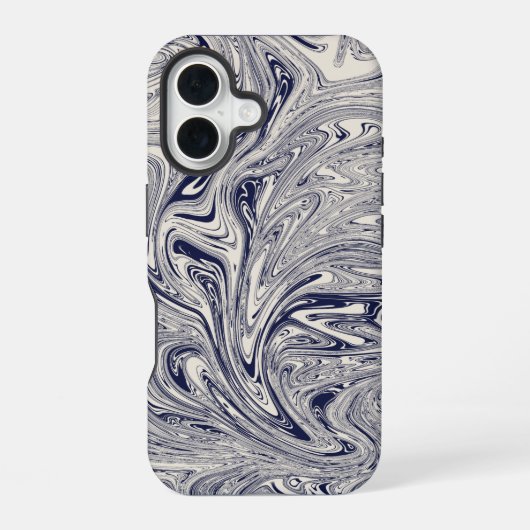 Coque iPhone 16 Elégant bleu et Marbre blanc spiral (Verso)