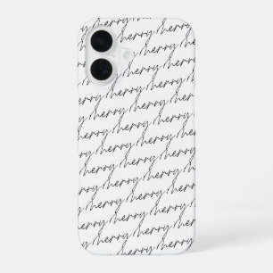 Coque iPhone 16 Élégant Chic Lettre Merry Noir et Blanc