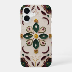 Coque iPhone 16 Élégant Étui iPhone à motifs Rangoli & Kolam Flora
