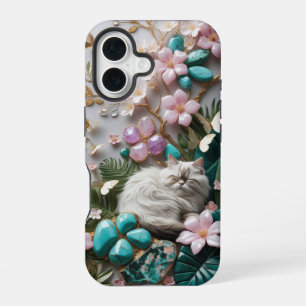 Coque iPhone 16 Élégant floral avec un chat endormi