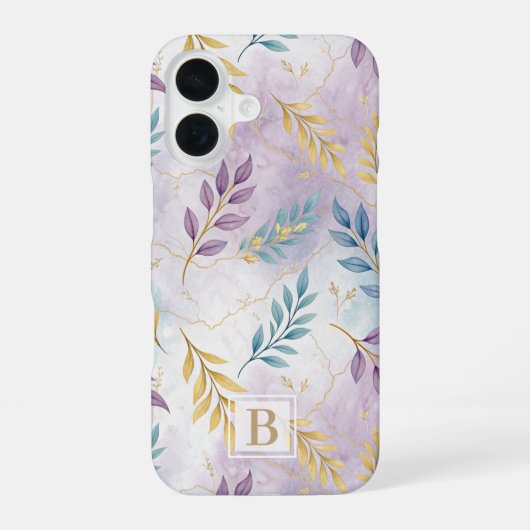 Coque iPhone 16 Elegant Gold Botanical Marble Mongram (Verso)