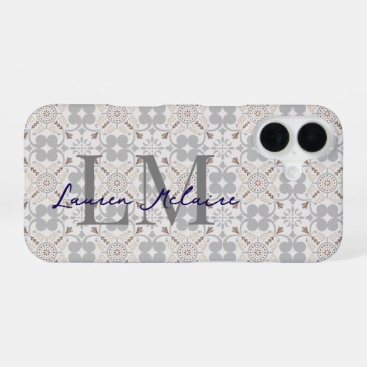 Coque iPhone 16 Elegant Monogram Script Name Spanish Tile (Verso Horizontal)