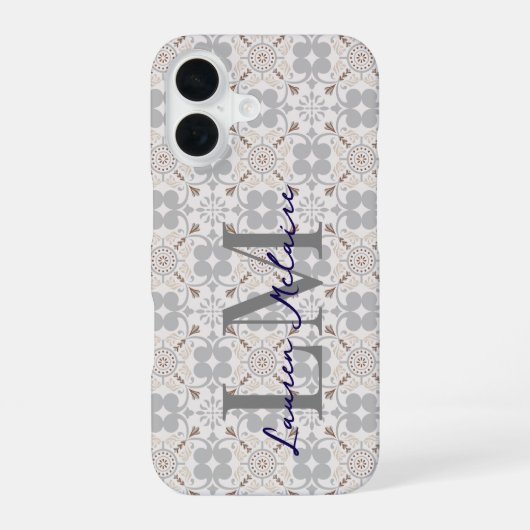 Coque iPhone 16 Elegant Monogram Script Name Spanish Tile (Verso)