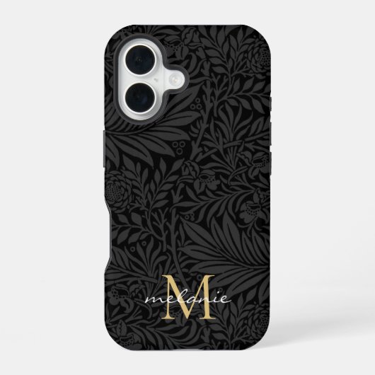Coque iPhone 16 Élégant Monogramme Floral Noir (Verso)