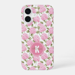 Coque iPhone 16 Élégant Motif de fleurs d'hydragea rose