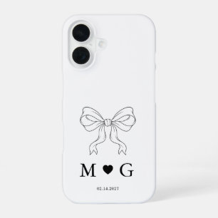 Coque iPhone 16 Élégant Nœud & Cœur Mariage Personnalisé