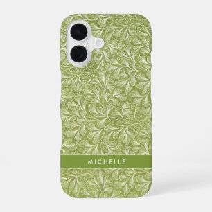Coque iPhone 16 Élégant Nom Personnalisé Botanique Vert