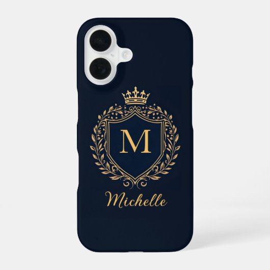 Coque iPhone 16 Élégant script Monogramme Luxe Noir Or (Verso)