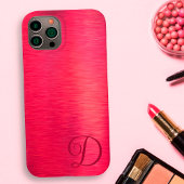 Coque iPhone 16 Élégant Script Monogramme Magenta Metallic