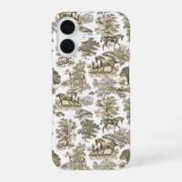 Elégant Vintage Beige Blanc Chevaux Toile Motif