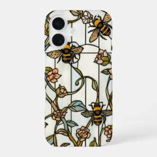 Coque iPhone 16 Élégant vitrail d'art nouveau botanique abeille