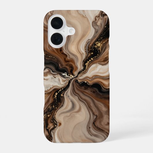 Coque iPhone 16 Élégante Abstraction Fluide Marron et Or (Verso)
