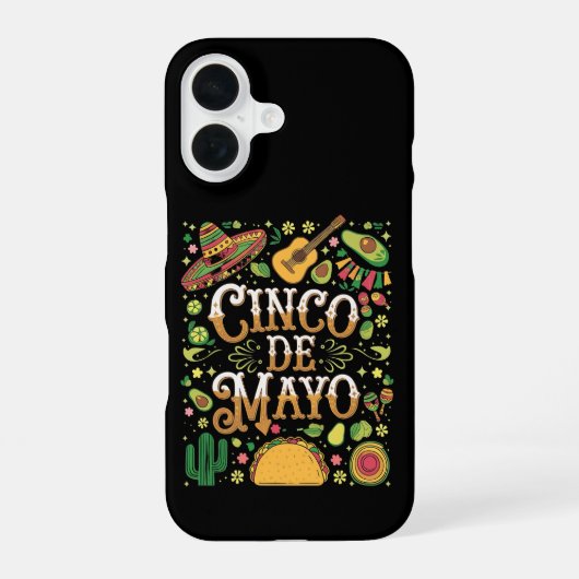 Coque iPhone 16 Éléments de fête mignons de la fête Cinco De Mayo (Verso)