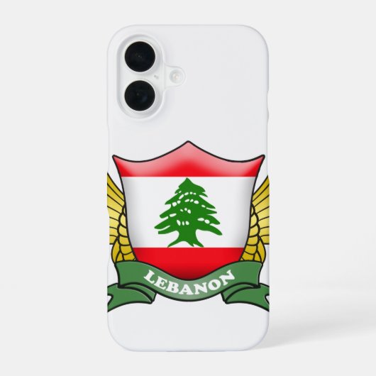 Coque iPhone 16 Emblème du drapeau libanais (Verso)