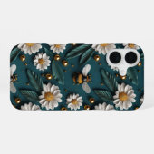 Coque iPhone 16 Emerald Green 3D Bees Daisy Flowers Bumble (Verso Horizontal)