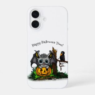 Coque iPhone 16 En attente d'Halloween, Bat mignonne et Corbeau