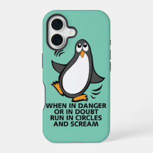 Coque iPhone 16 En cas de danger ou de doute Graphique de manchot