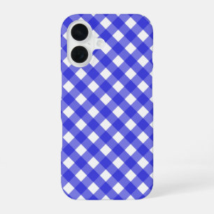 Coque iPhone 16 En vichy bleu royal