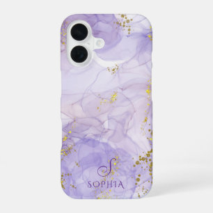 Coque iPhone 16 Encre aquarelle violet lilac Personnalisable