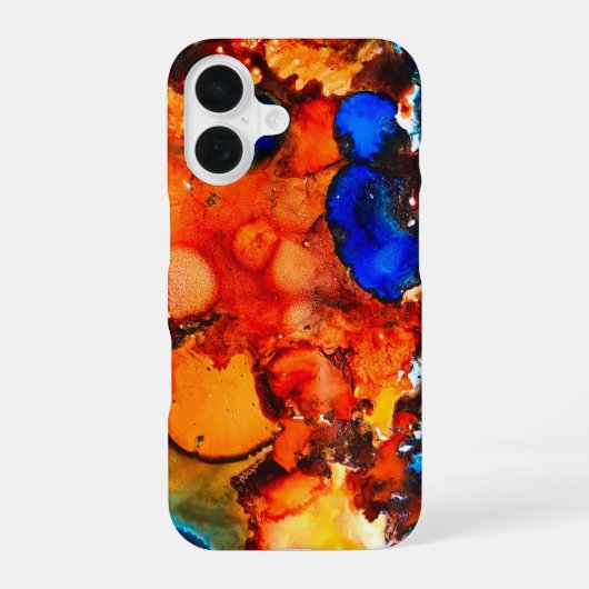 Coque iPhone 16 Encre d'art abstrait orange rouille (Verso)