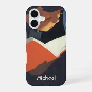 Coque iPhone 16 Enfant de style vintage lisant un livre de la bibl