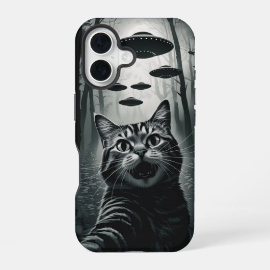 Coque iPhone 16 Enlèvement d'UFO de selfie de chat : Rencontre ext (Verso)