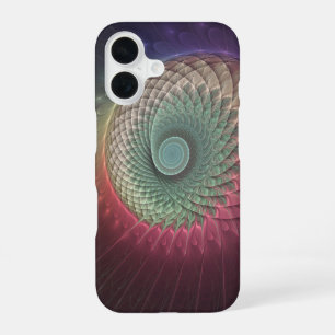 Coque iPhone 16 Escargot Abstrait coloré Art moderne fractal