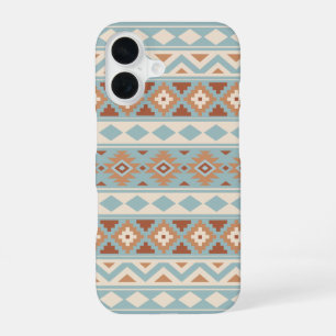 Coque iPhone 16 Essence Aztèque Ptn IIIb Crème Bleue Terres Cuites