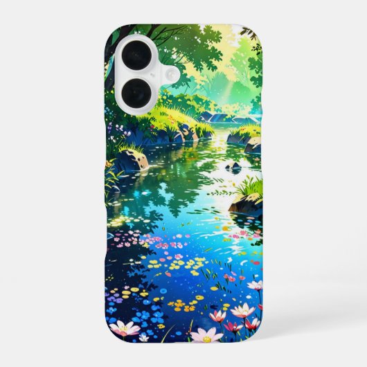 Coque iPhone 16 Étang de source caché – Paysage d'anime (Verso)
