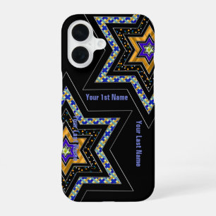 Coque iPhone 16 Etoile moderne de David sur Noir Personnalisé