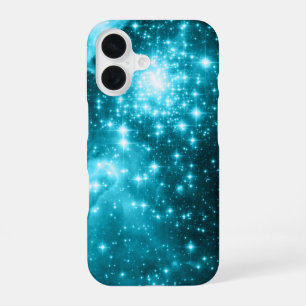Coque iPhone 16 Étoiles célestes aqua et sarcelle scintillantes