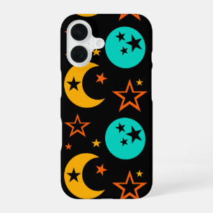 Coque iPhone 16 Étoiles Croissant et Pleine Lune Minuit