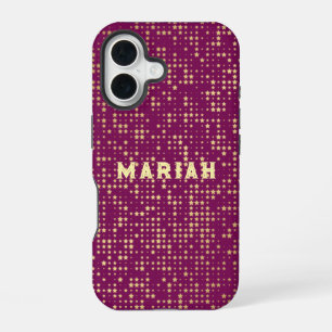 Coque iPhone 16 Étoiles dorées sur fond rose foncé