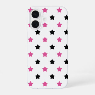 Coque iPhone 16 Étoiles motif rose noir Fond blanc