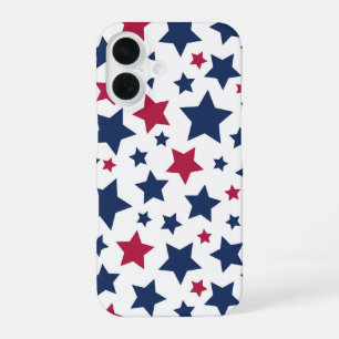Coque iPhone 16 Étoiles rouges et bleues - motif de drapeau améric